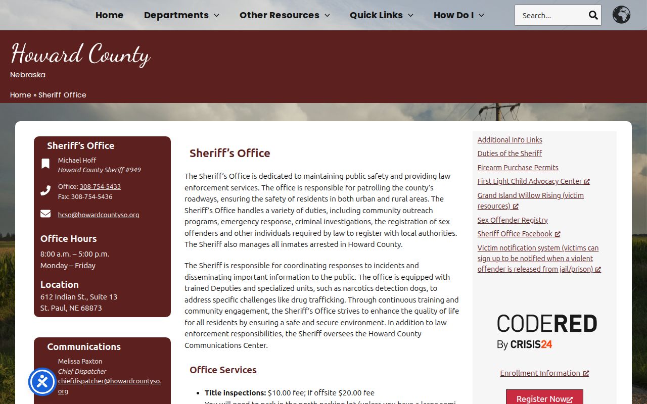 Howard County warrant records Sheriff contact page