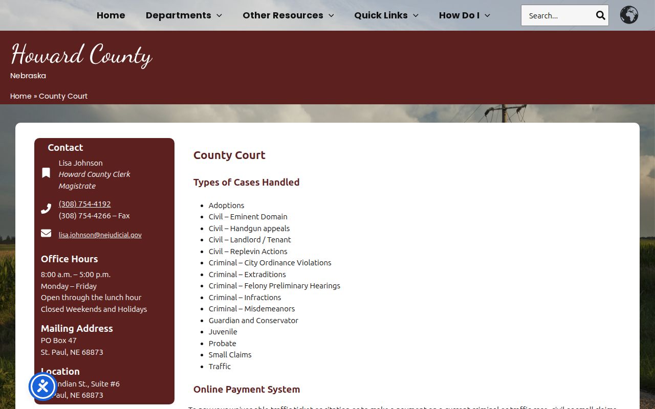 Howard County warrant records County Court contact page