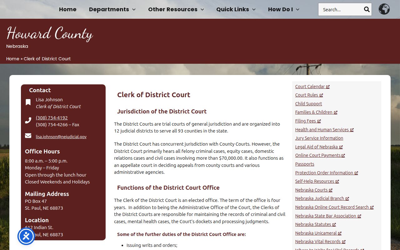 Howard County warrant records District Court clerk information